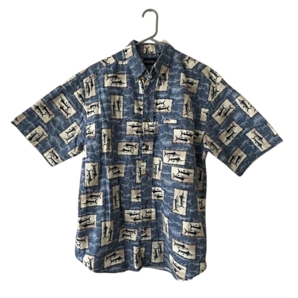 Puritan Men’s Hawaiian Button Short Sleeve 100% Cotton Shirt M Sword Fish Print